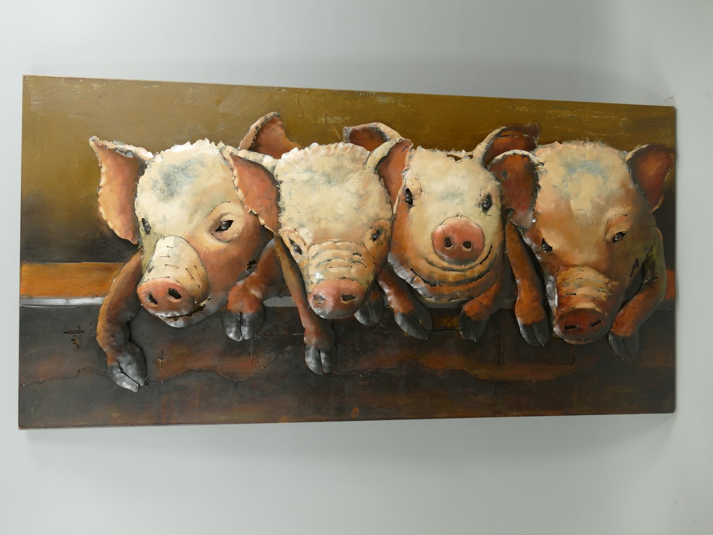 (*)Metallbild (3D) Eisen Schweine L.120x60cm