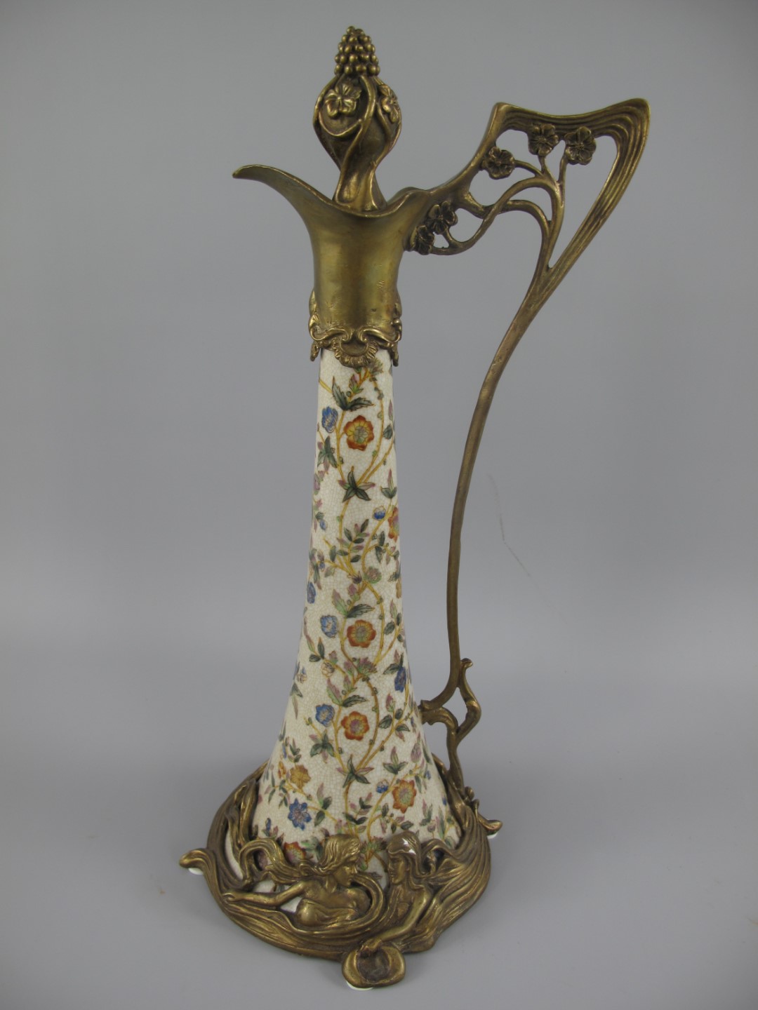 Porzellan/Messing Jugendstil Flasche H.35x16cm