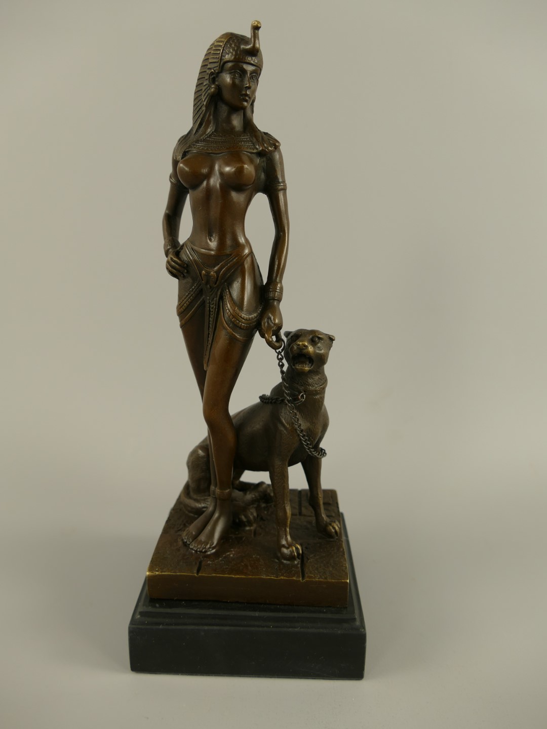 Figur Bronze Cleopatra mit Panther H.26x10cm