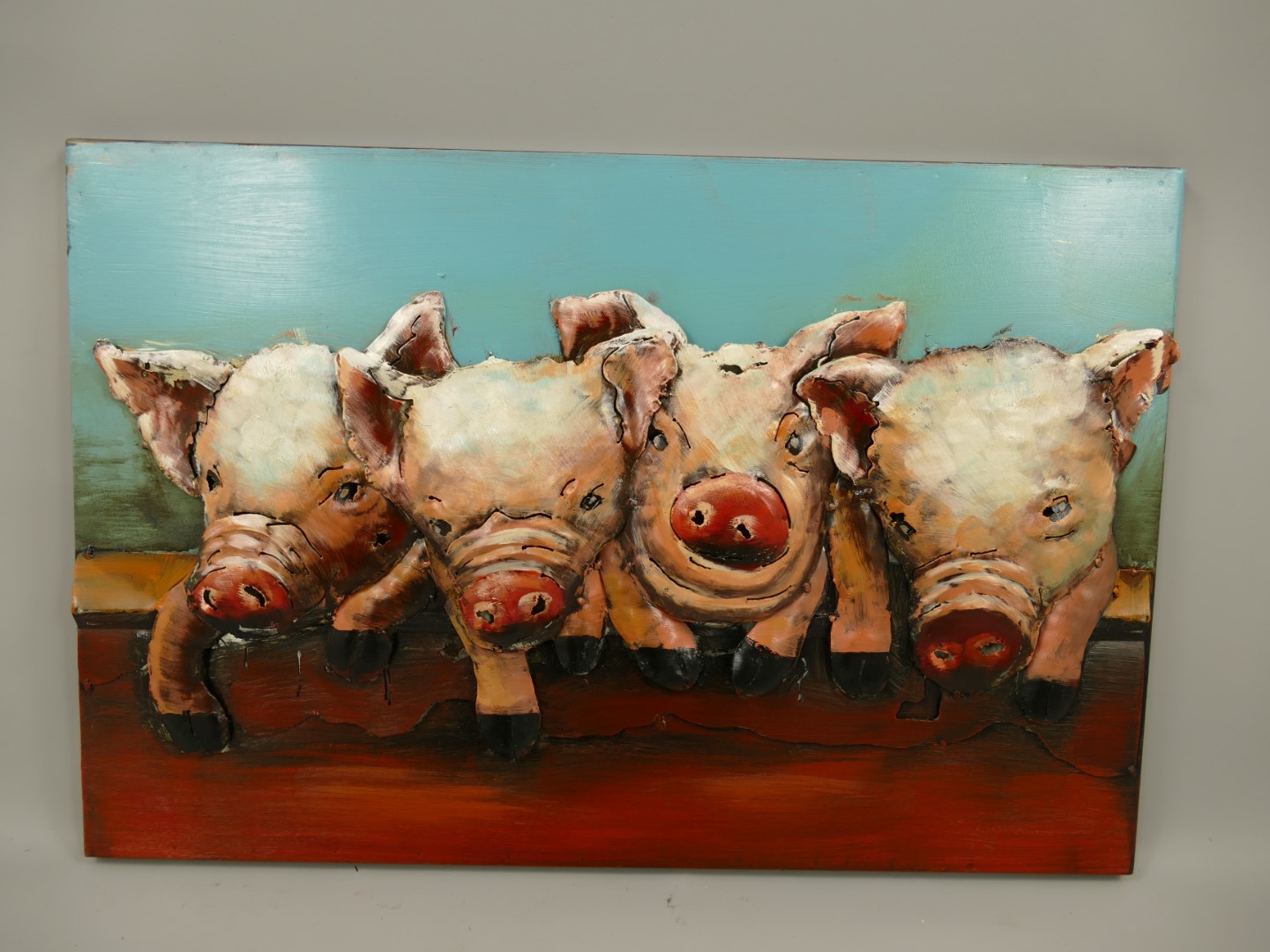 Metallbild (3D) Eisen Schweine L.60x40cm